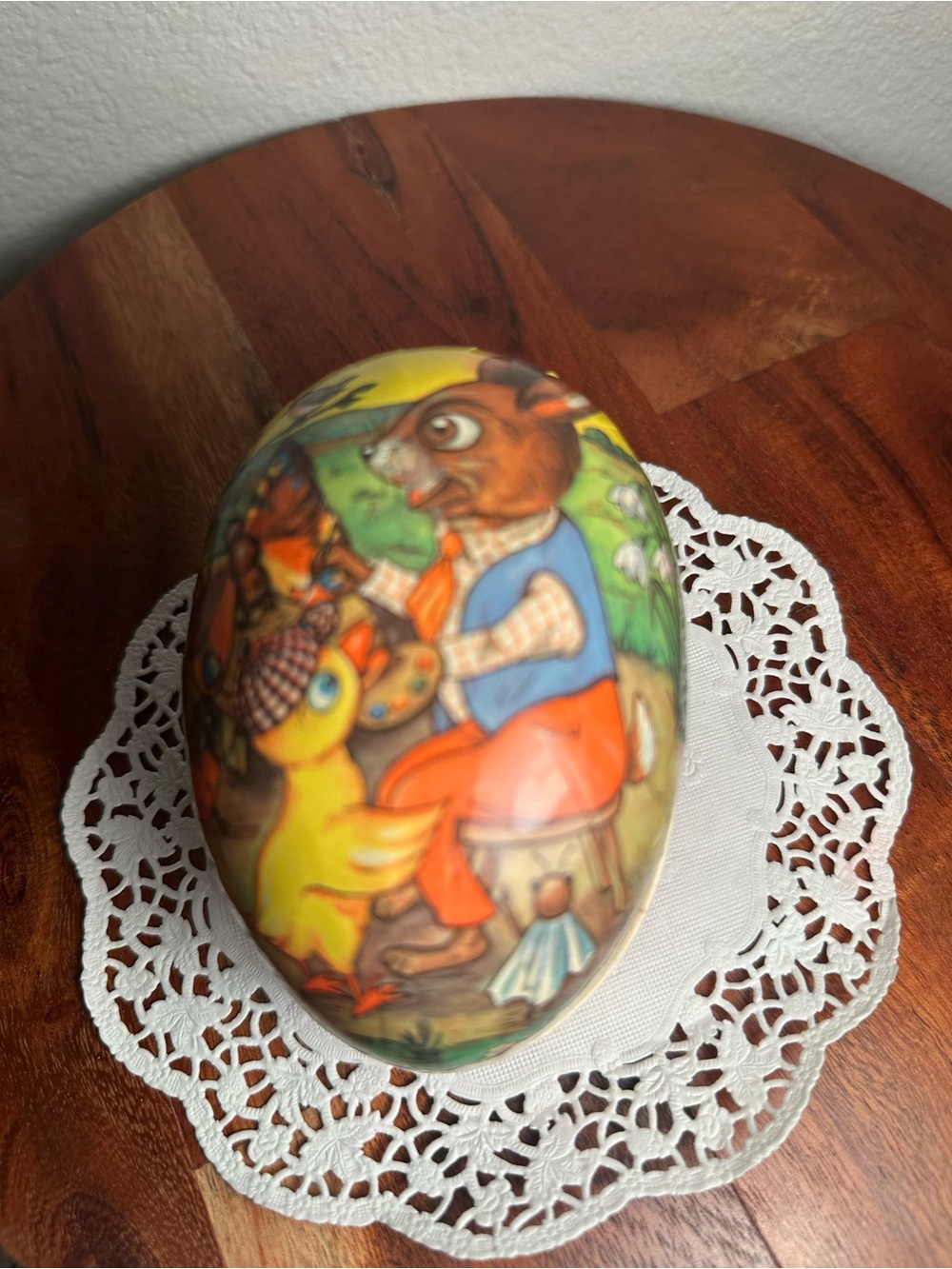 Decorative Hand-Painted Ceramic Egg in Yellow, Orange and Blue
